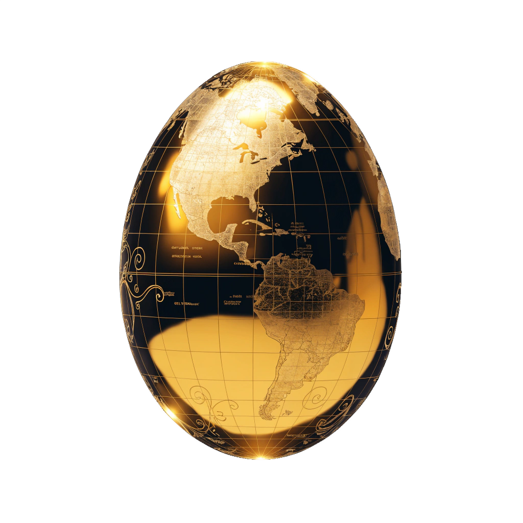 A luminous golden egg engraved with the world like a globe