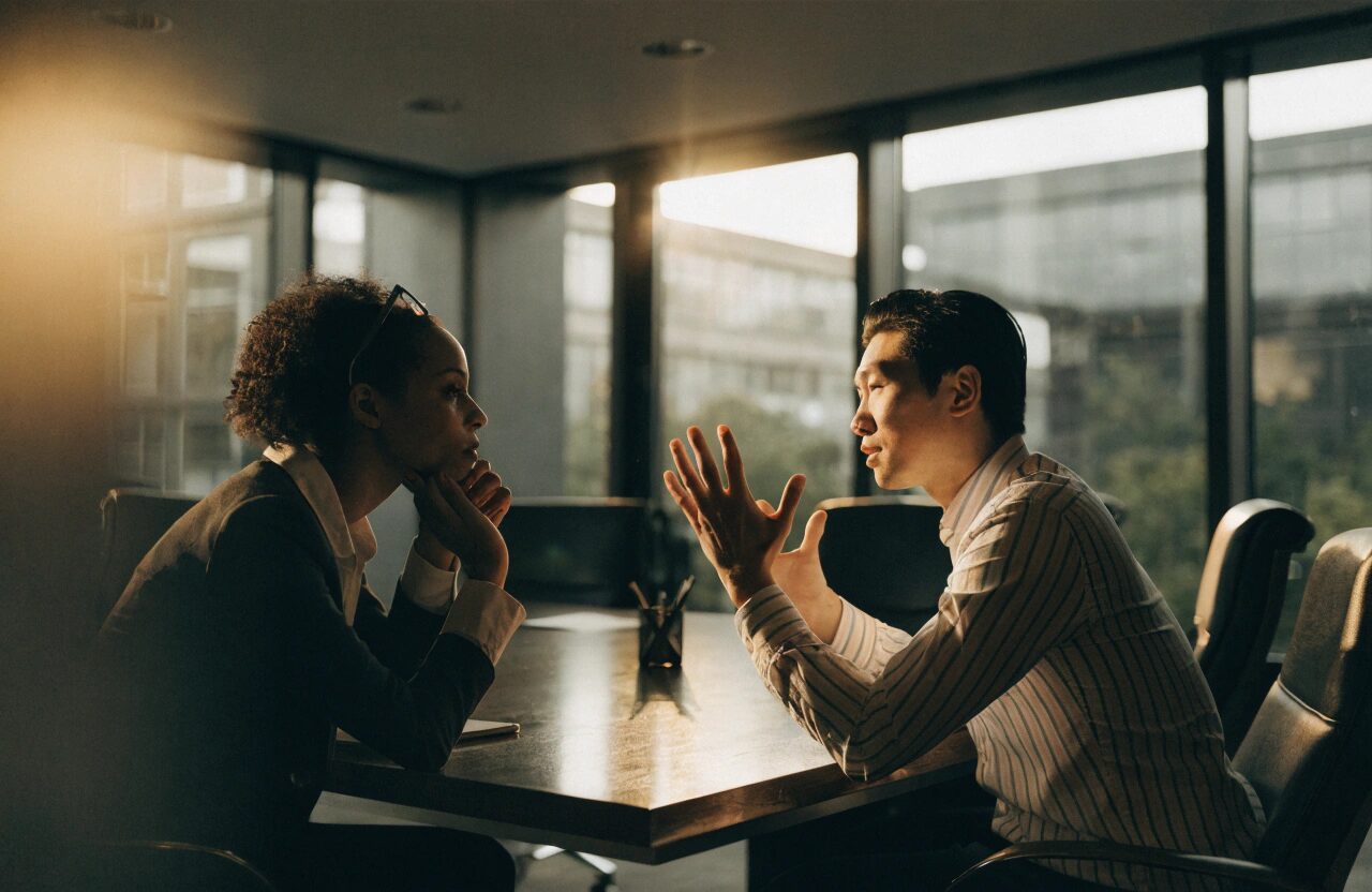 Diverse business professionals in conversation